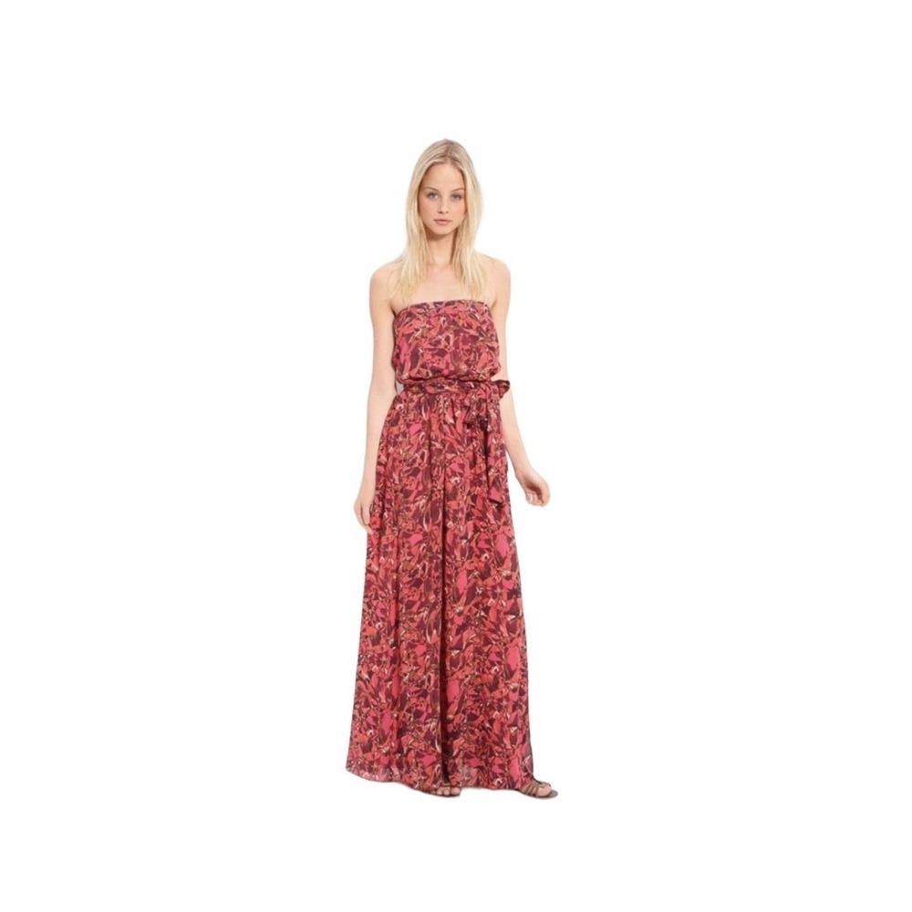 Hinge Dress Vibrant Pink purple abstract floral print Smocked Waist 100 % Silk M